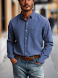 Men's Fashion Long Sleeved Button Up Shirts with Chest Pocket
