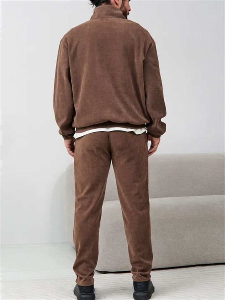 Men Corduroy Half Zip Sweatshirt and Jogger Pants Two Piece Set