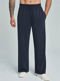 Men Comfy Wide Leg Drawstring Elastic Waist Loose Fit Pants