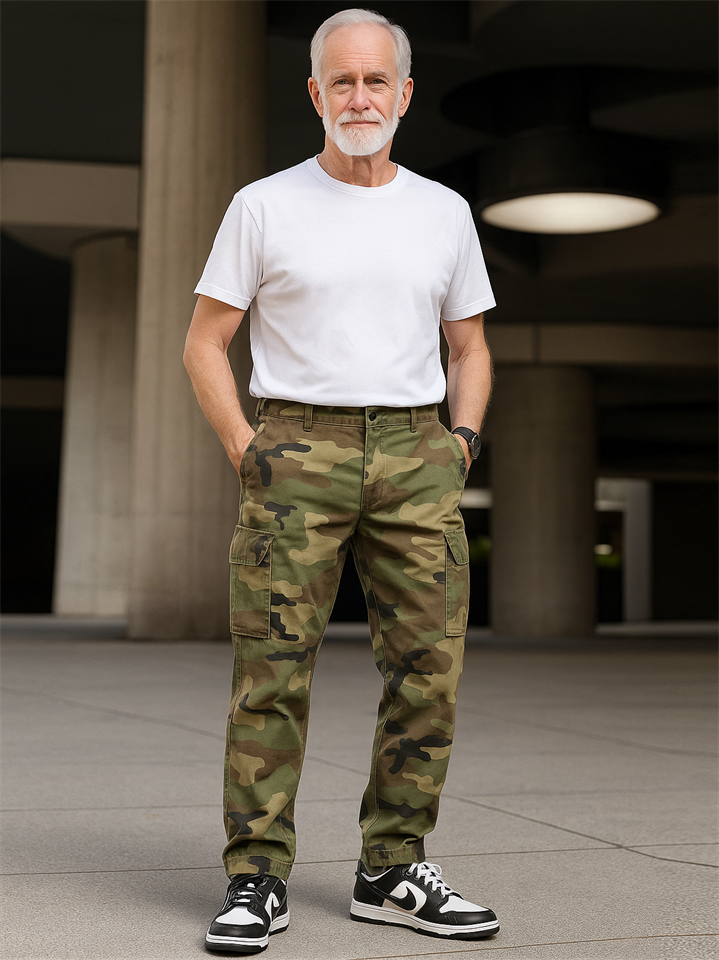 Men's Oversized Camouflage Tactical Pants with Patch Pocket