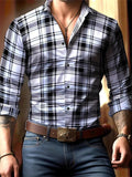 Men's Casual Button Up Contrast Color Checkered Shirts