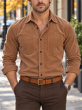 Men Casual Corduroy Button Down Long Sleeve Chest Pocket Shirts
