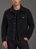 Men Corduroy Button Down Chest Pockets Casual Trucker Jacket