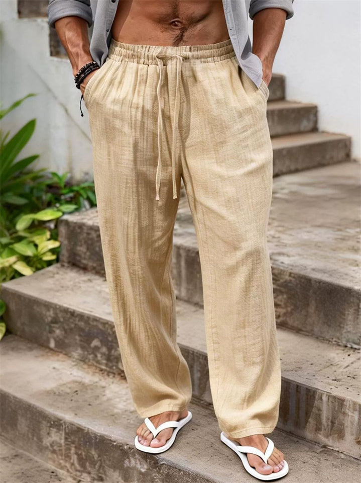 Mens Summer Casual Elastic Waist Cozy Cotton Linen Pants
