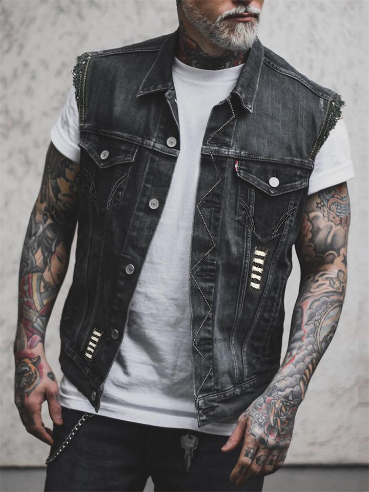 Men's Street Style Chief Skull Print Denim Vest