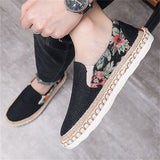 Men's Side Floral Print Patchwork Fisherman Canvas Shoes