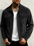 Men Corduroy Button Down Chest Pockets Casual Shirt Jacket