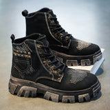 Men's Five-Pointed Star Studded Denim Canvas Martin Boots