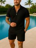 Lapel Collar Short Sleeved Summer Beach Outfits For Men