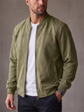 Men Faux Suede Bomber Jacket Zip Up Casual Lightweight Coat
