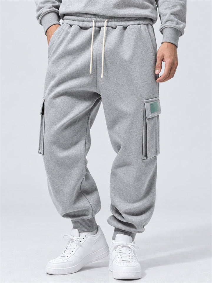 Men's Comfy Fleeced Elastic Waist Loose Fit Cargo Joggers Sweatpants