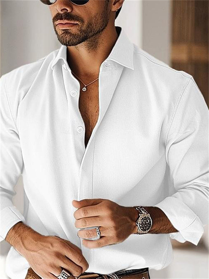 Men's Casual Long Sleeve Lapel Button Up Dress Shirts