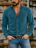 Men's Autumn Solid Color Lapel Long Sleeve Corduroy Shirts