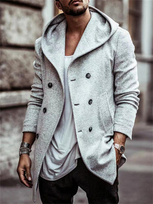 Men's Trendy Double-Breasted Hooded Casual Woolen Coat