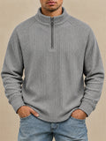Men Stripe Half Zip Pullover Long Sleeve Casual Polo Sweatshirt