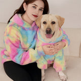 Matching Pet and Owner Rainbow Tie-Dye Faux Fur Hoodie