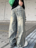 Men's Loose Fit Streetwear Distressed Wide Leg Ripped Jeans