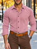 Men Casual Corduroy Button Down Long Sleeve Chest Pocket Shirts
