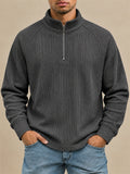 Men Stripe Half Zip Pullover Long Sleeve Casual Polo Sweatshirt