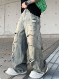 Men's Loose Fit Streetwear Distressed Wide Leg Ripped Jeans