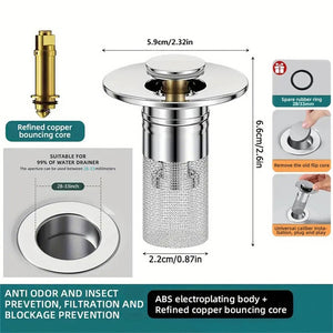 Anti-Clogging Pop-Up Stainless Steel Sink Stopper Floor Drain Filter