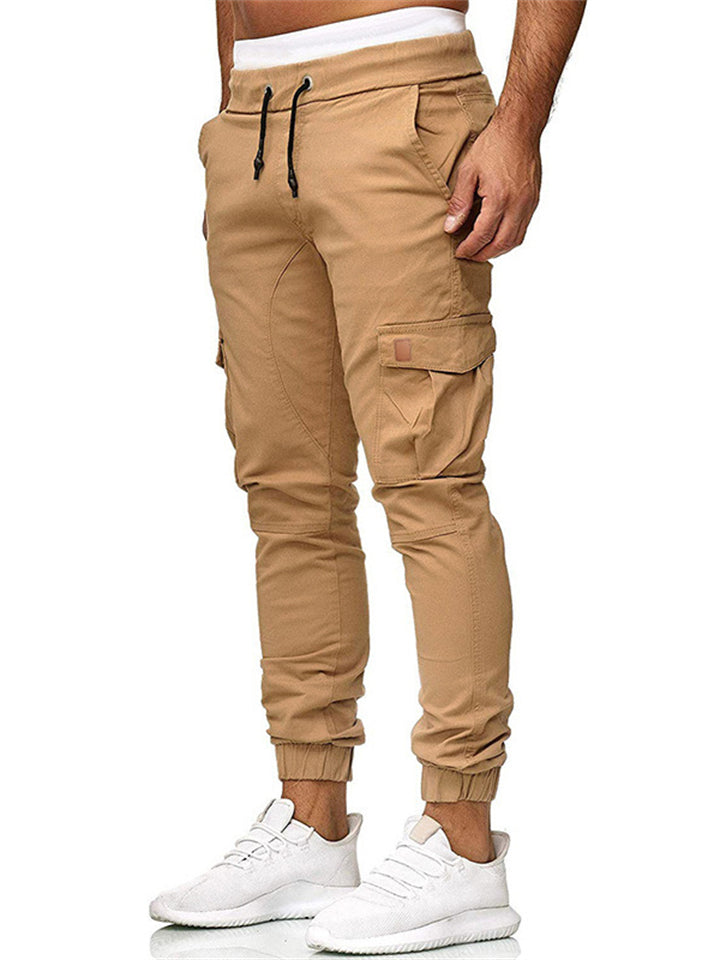 Men Cargo Joggers Drawstring Elastic Waist Tapered Work Pants