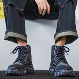 Men's Five-Pointed Star Studded Denim Canvas Martin Boots