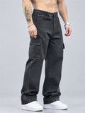 Men Vintage Straight Leg Multi Pocket Cargo Denim Pants