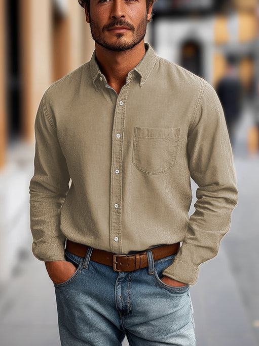 Men's Fashion Long Sleeved Button Up Shirts with Chest Pocket