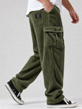 Men High Street Corduroy Drawstring Baggy Loose Cargo Pants