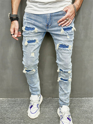 Blue Fashion Hip Hop Ripped Streetwear Jeans for Men