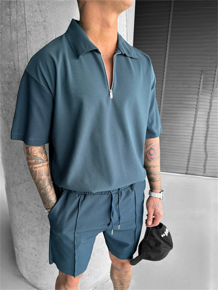 Fashion Casual Short Sleeved Polo Collar Set for Men