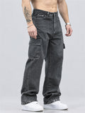 Men Vintage Straight Leg Multi Pocket Cargo Denim Pants