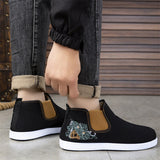 Men's Slip On Embroidered Faux Fur Lined Boots