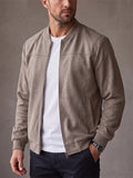 Men Faux Suede Bomber Jacket Zip Up Casual Lightweight Coat