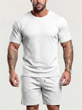 Men's Summer Ribbed 2 Piece Drop Shoulder Short Sleeve Casual Outfit