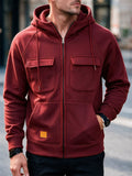 Men Zip Up Multi Pocket Casual Sweatshirt Hoodie Jacket