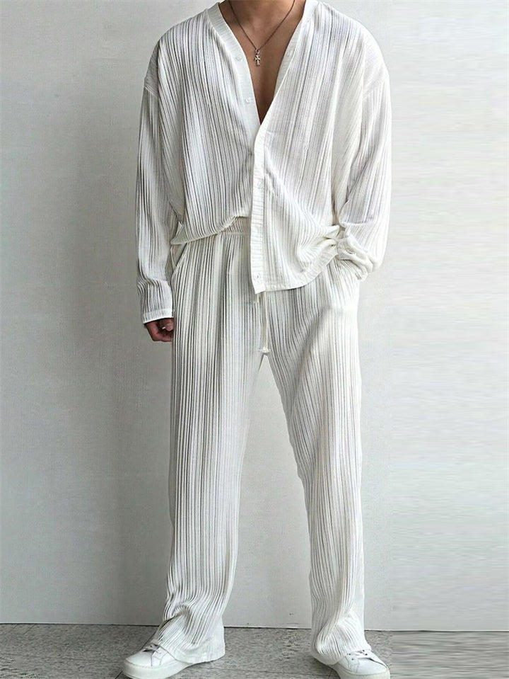 Stylish Comfy Long Sleeved V-Neck Set for Men