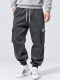 Men's Comfy Fleeced Elastic Waist Loose Fit Cargo Joggers Sweatpants