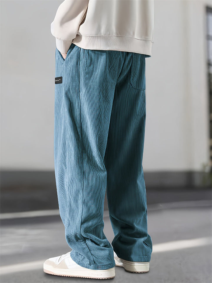Men's Casual Elastic Waist Straight Leg Corduroy Pants