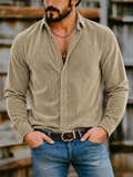 Men's Autumn Solid Color Lapel Long Sleeve Corduroy Shirts
