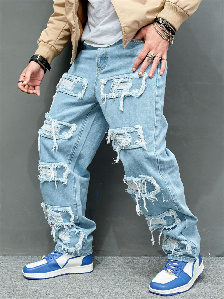 Men's Cool Light Blue Ripped Denim Pants