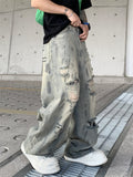 Men's Streetwear Graffiti Print Scimitar Ripped Jeans