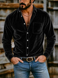 Men's Stylish Lapel Long Sleeve Button-Down Velvet Shirts
