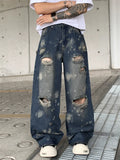 Men's Streetwear Graffiti Print Scimitar Ripped Jeans
