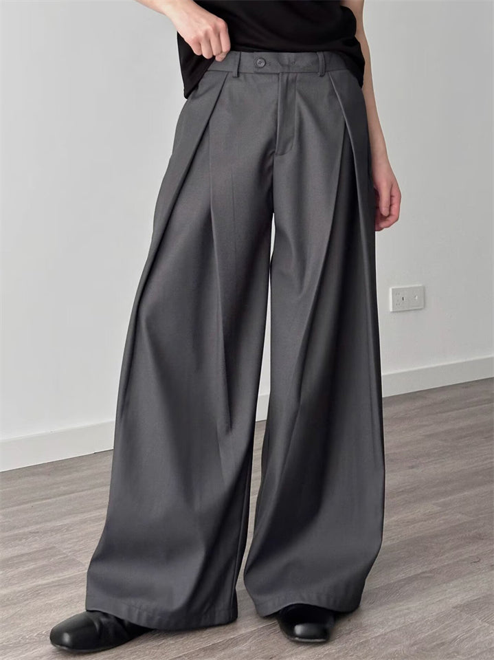 Men's Cool High Street Wrinkled Design Wide-Leg Casual Suit Pants