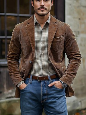 Men's Casual Slim Fit Lapel Collar Corduroy Blazer