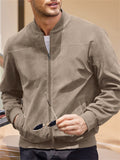 Men's Fashion Stand Up Collar Zip Up Suede Jacket