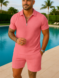 Lapel Collar Short Sleeved Summer Beach Outfits For Men