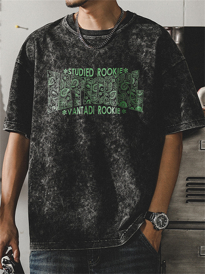 Men's Paisley Letter Printed Crew Neck Shirts